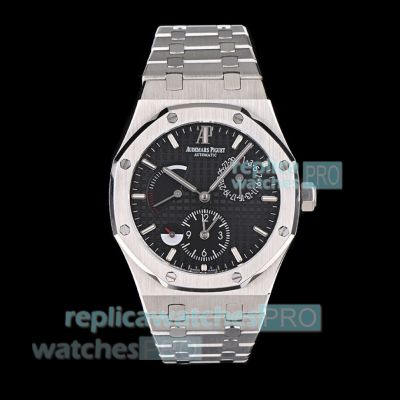 BLS Super Clone Audemars Piguet Royal Oak Dual Time Stainless Steel Watch with Black Dial 